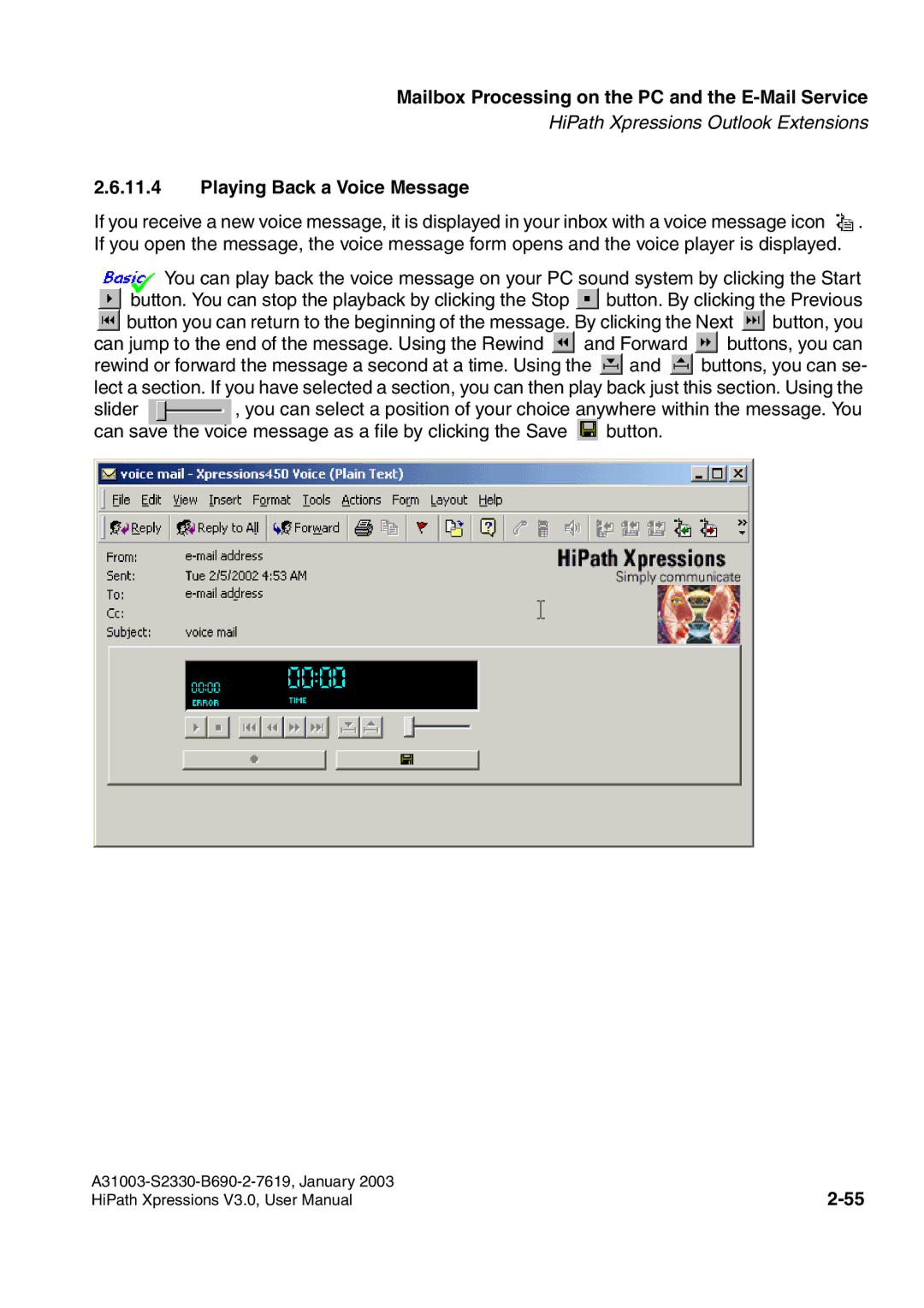 Siemens HiPath Xpressions Unified Messaging user manual Playing Back a Voice Message 