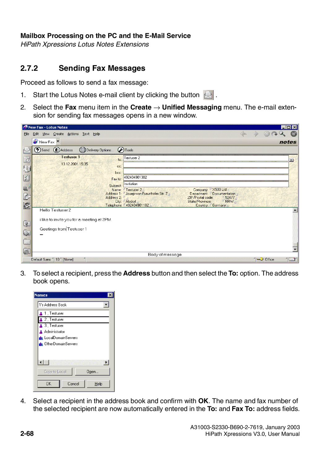 Siemens HiPath Xpressions Unified Messaging user manual Sending Fax Messages 