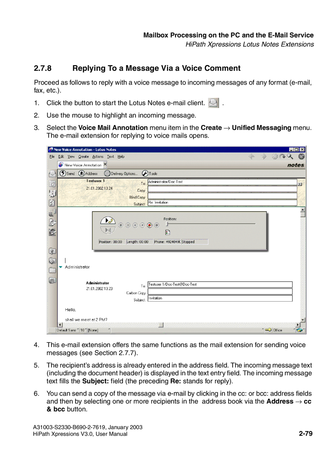 Siemens HiPath Xpressions Unified Messaging user manual Replying To a Message Via a Voice Comment 