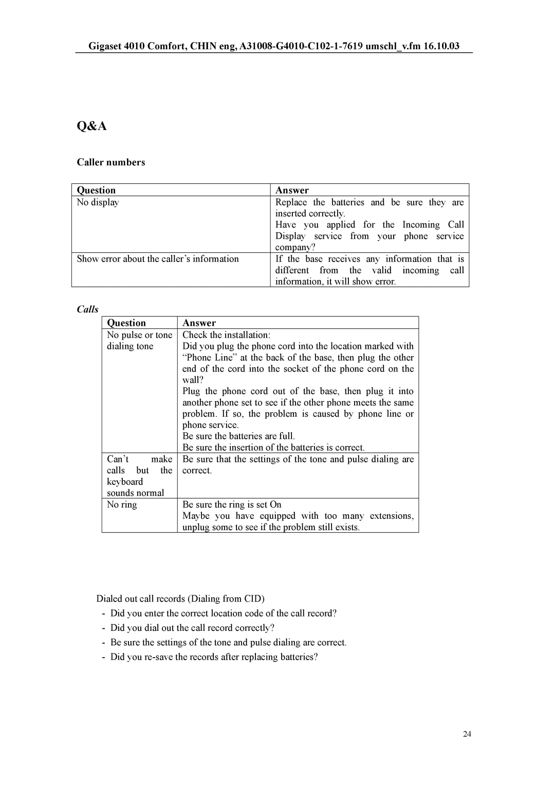 Siemens HWCD8518(3)P/TSDL user manual Calls 