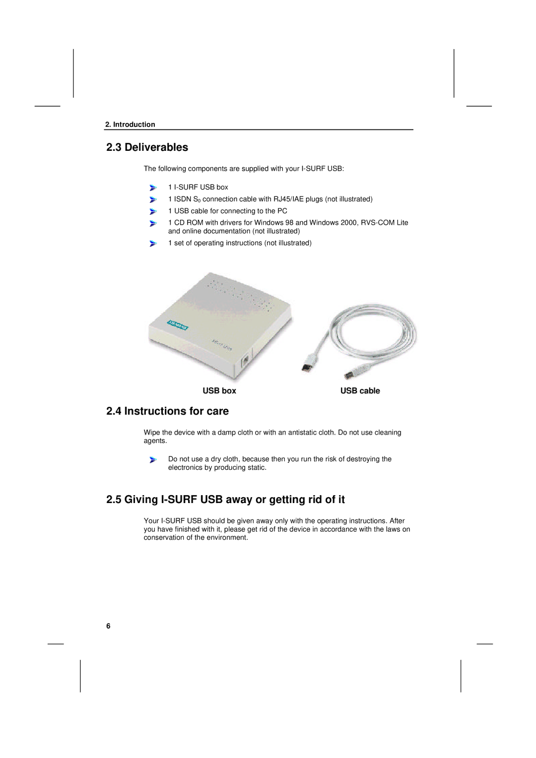 Siemens manual Deliverables, Instructions for care, Giving I-SURF USB away or getting rid of it 