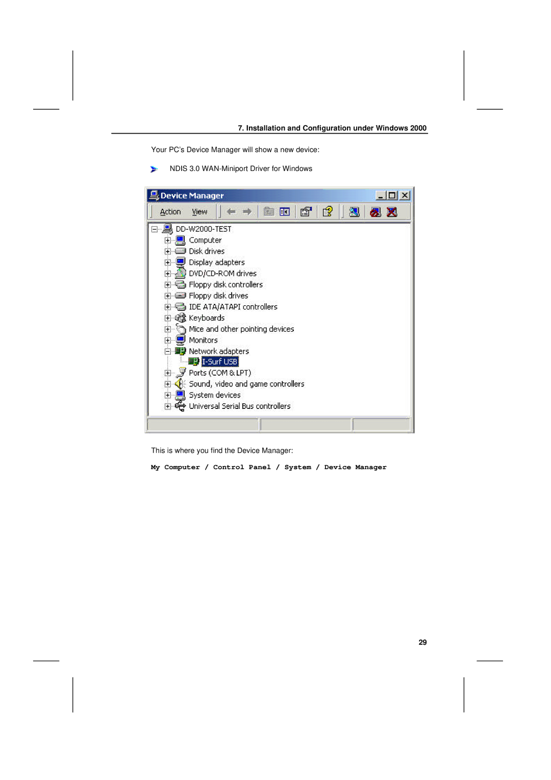 Siemens I-SURF manual My Computer / Control Panel / System / Device Manager 