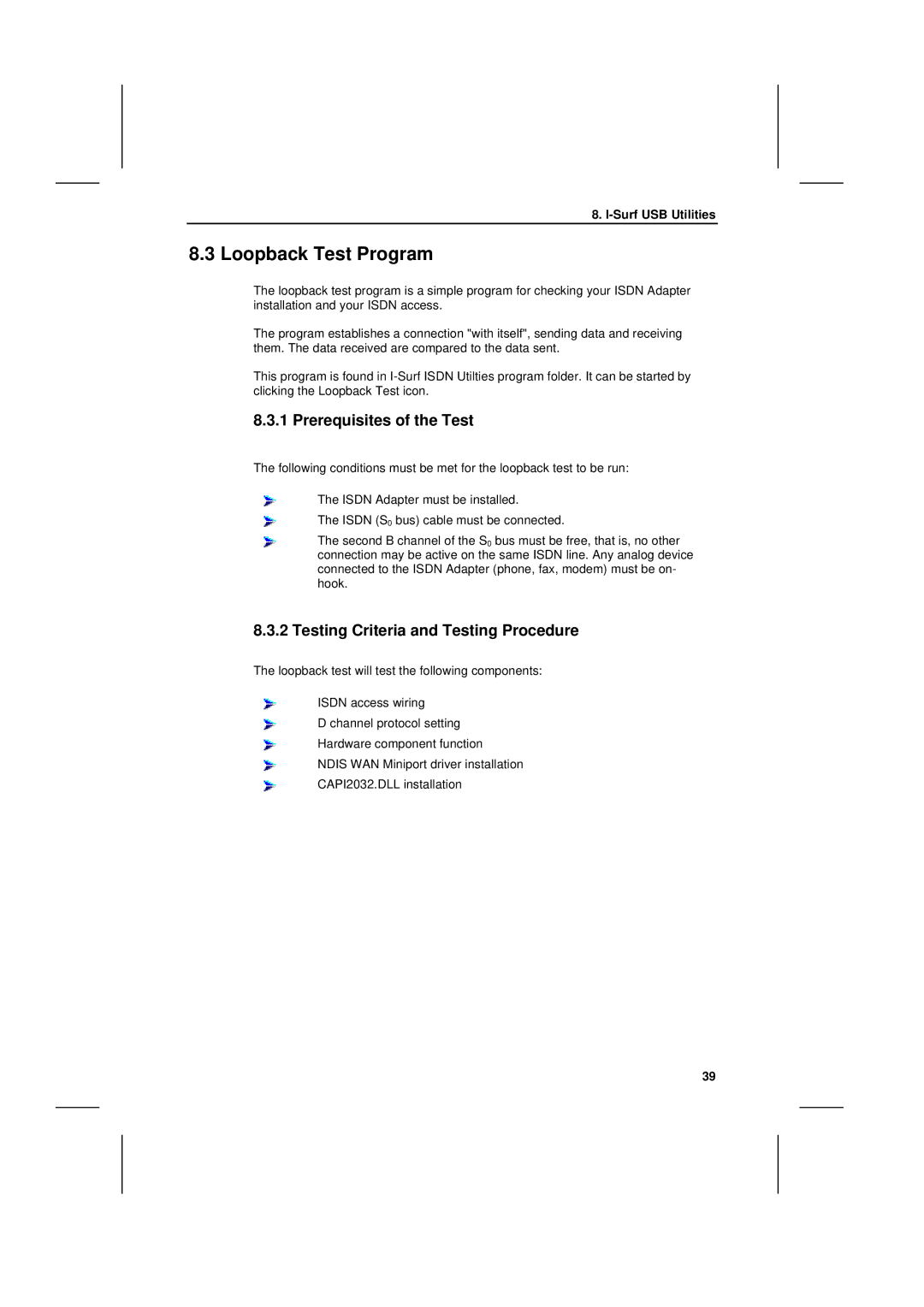 Siemens I-SURF manual Loopback Test Program, Prerequisites of the Test 