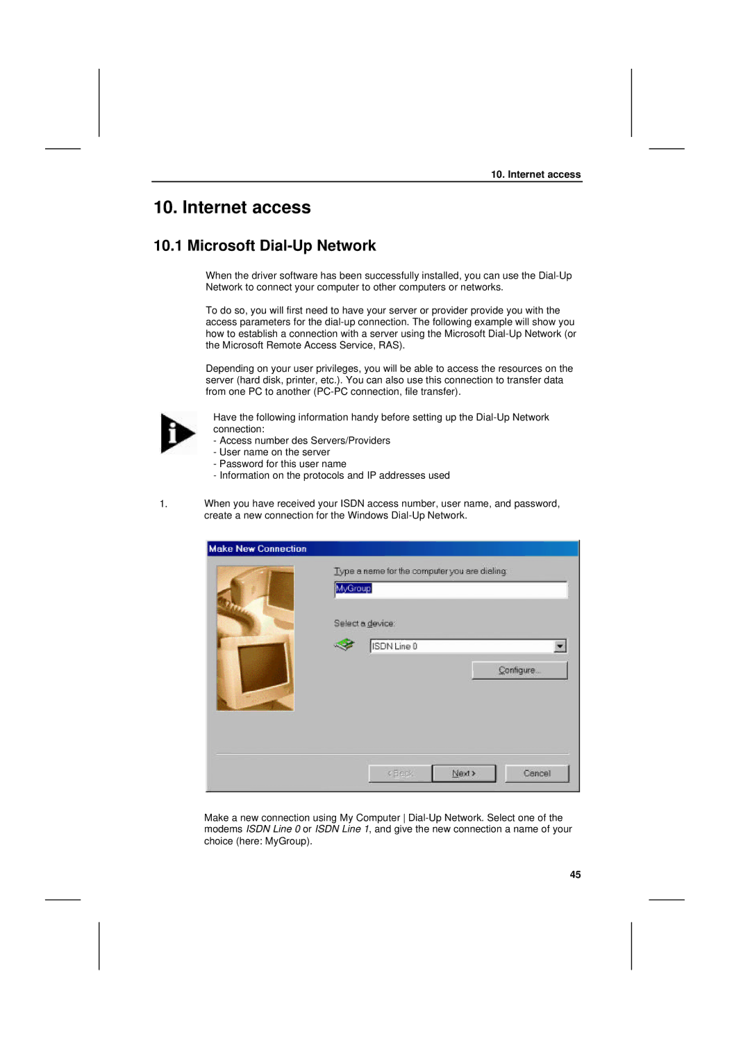 Siemens I-SURF manual Internet access, Microsoft Dial-Up Network 