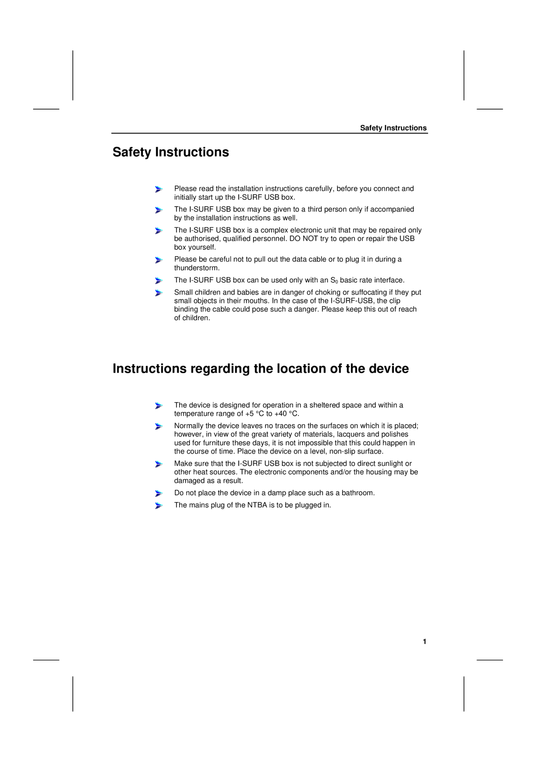Siemens I-SURF manual Safety Instructions, Instructions regarding the location of the device 