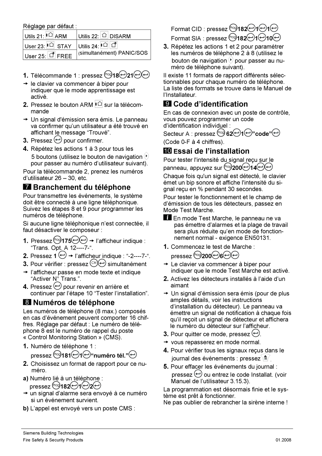 Siemens IC60 quick start Branchement du téléphone, Numéros de téléphone, Code d’identification, Essai de l’installation 