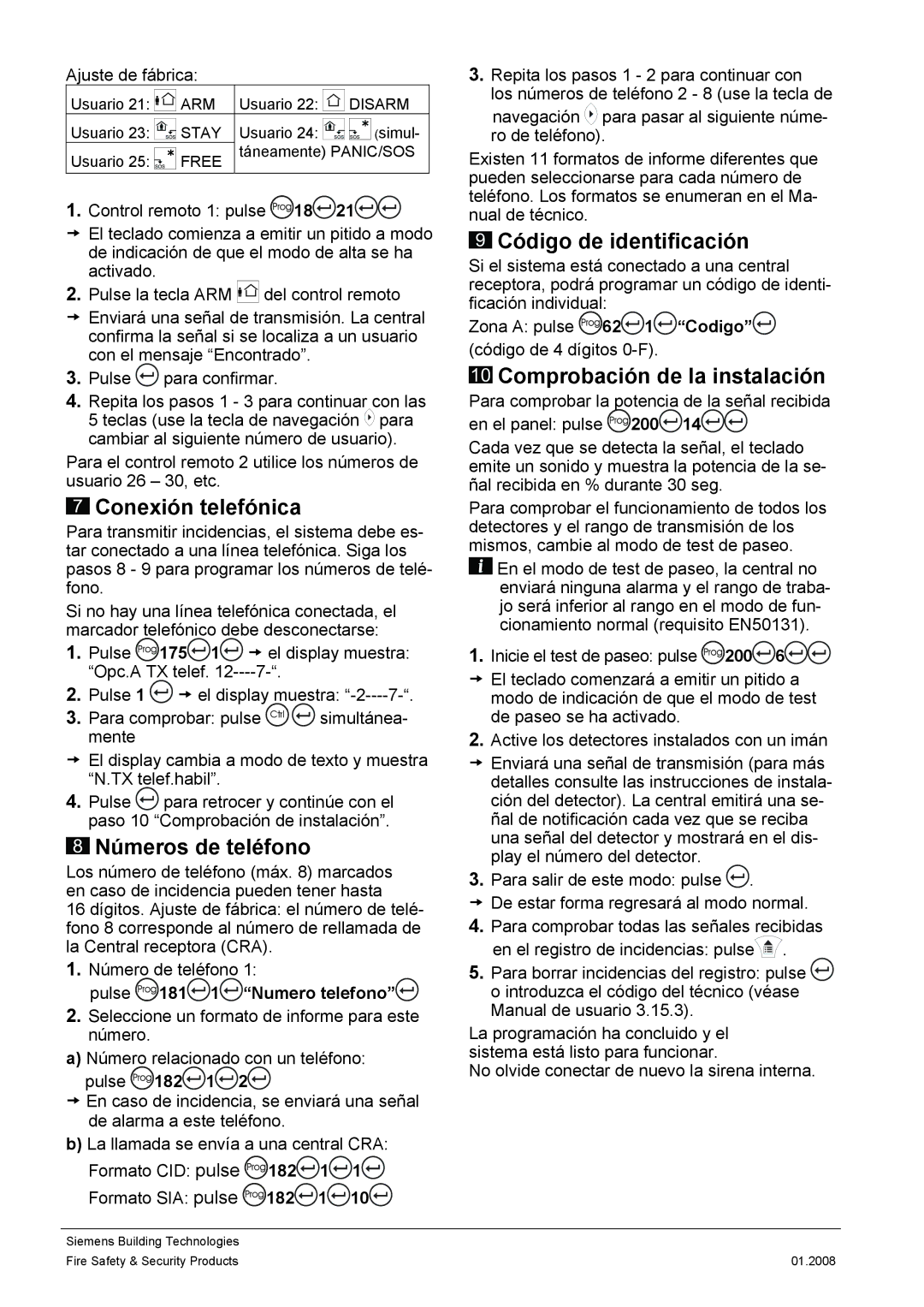 Siemens IC60 quick start Conexión telefónica, Números de teléfono, Código de identificación, Comprobación de la instalación 