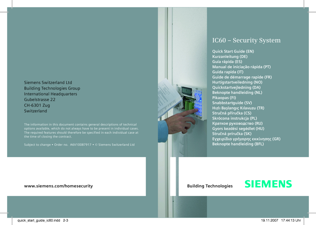 Siemens quick start IC60 – Security System, Siemens Switzerland Ltd, Building Technologies Group 