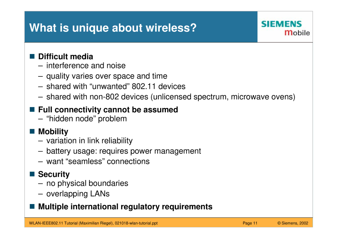 Siemens IEEE802.11 manual What is unique about wireless? 