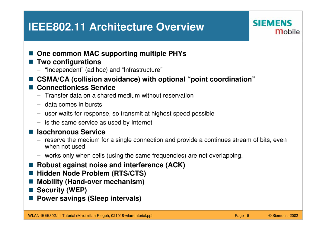 Siemens manual IEEE802.11 Architecture Overview, Isochronous Service 