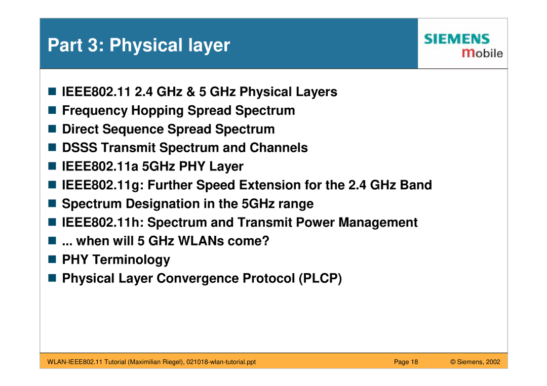 Siemens IEEE802.11 manual Part 3 Physical layer 