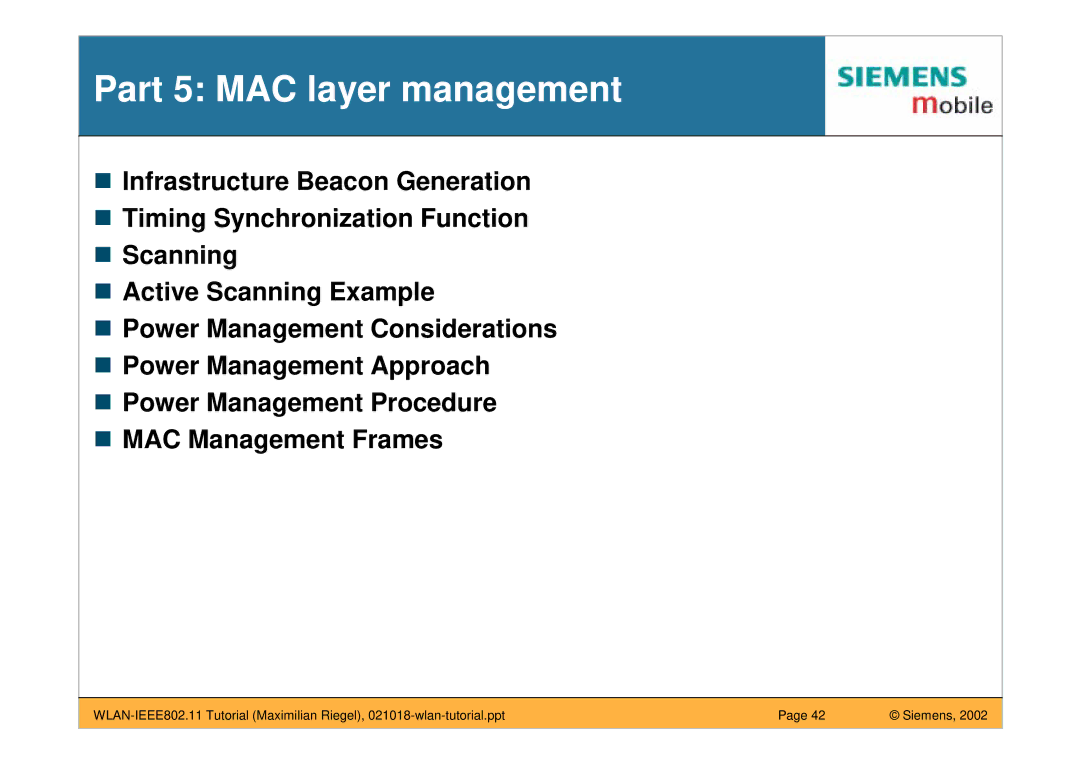 Siemens IEEE802.11 manual Part 5 MAC layer management 