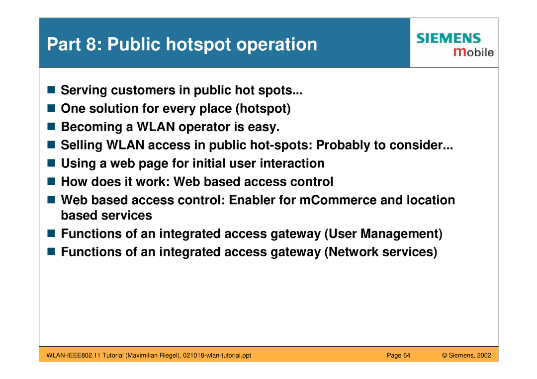 Siemens IEEE802.11 manual Part 8 Public hotspot operation 