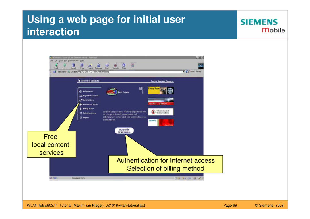 Siemens IEEE802.11 manual Using a web page for initial user interaction 