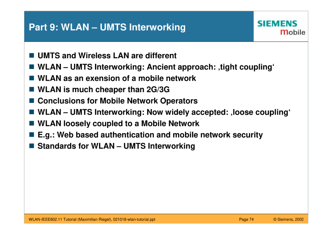 Siemens IEEE802.11 manual Part 9 Wlan Umts Interworking 