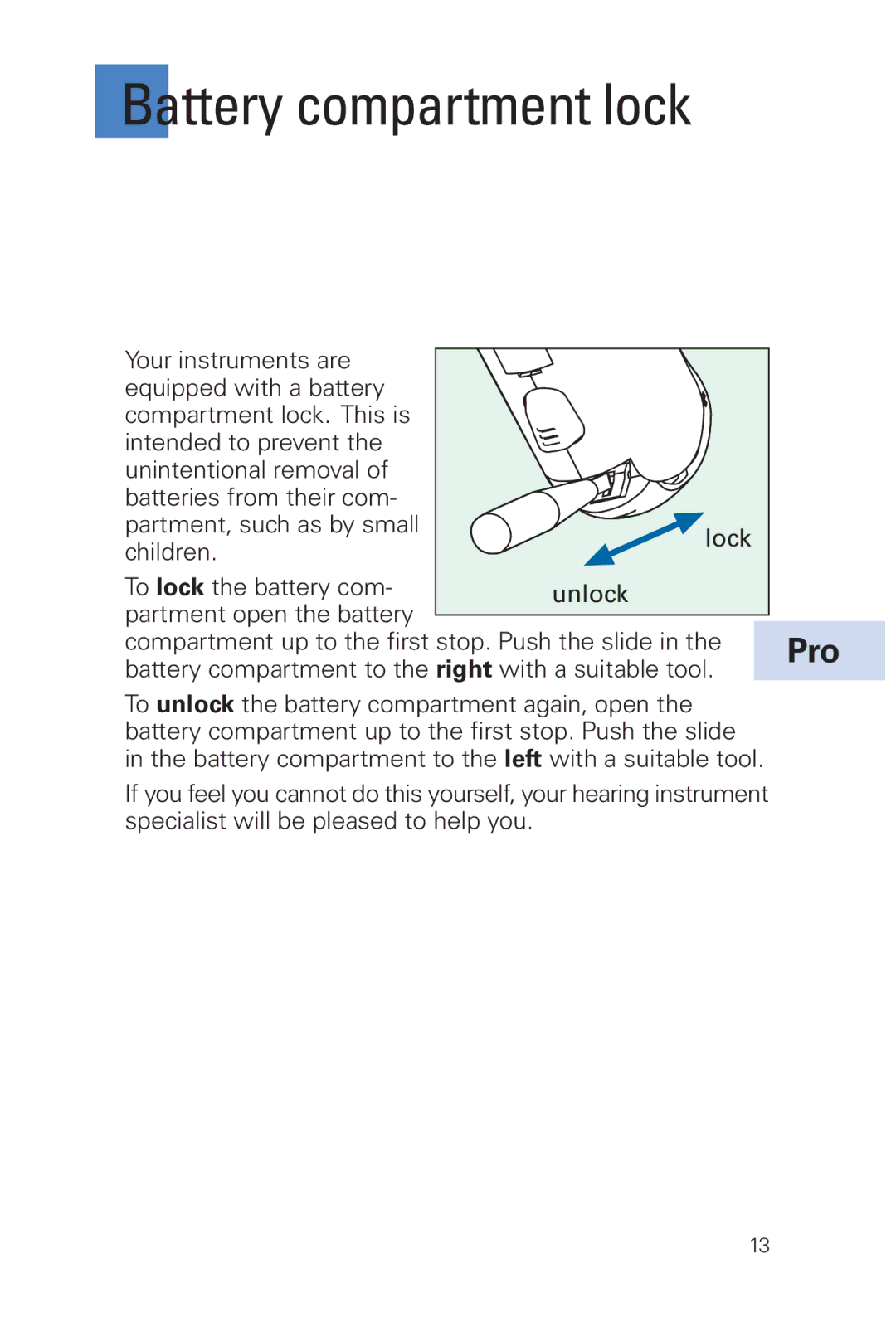 Siemens INFINITI Pro manual Battery compartment lock 