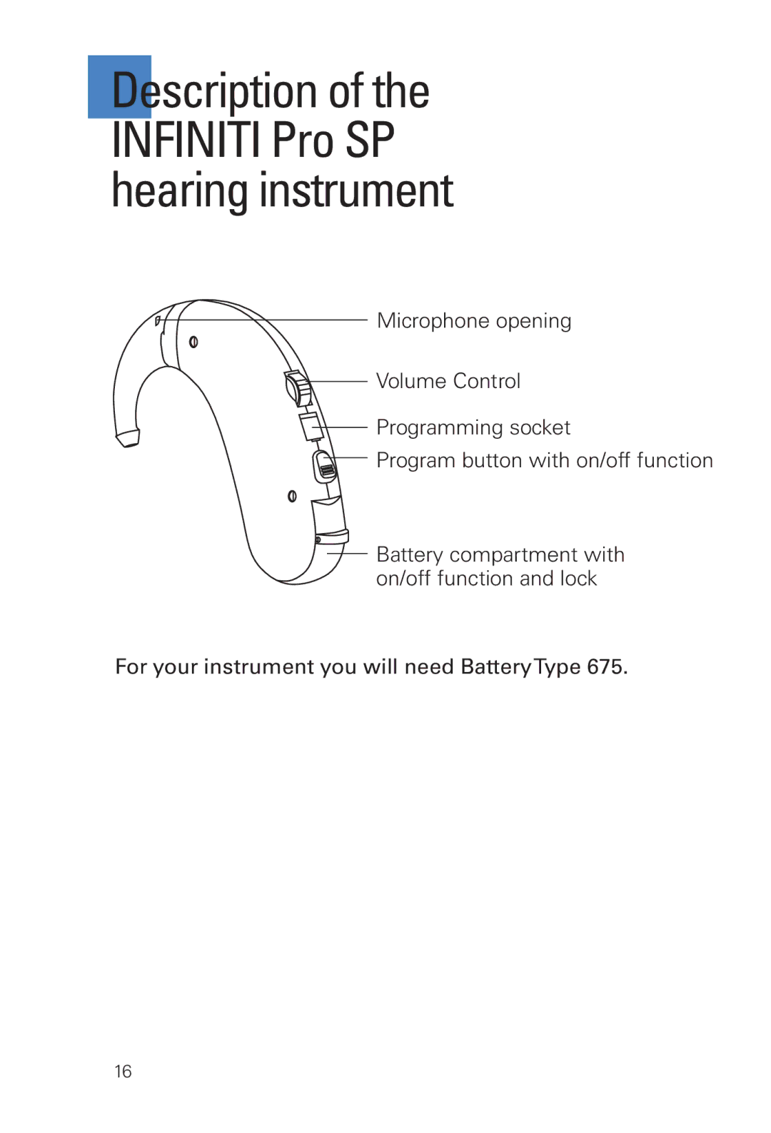 Siemens INFINITI Pro manual Description of the Infiniti Pro SP hearing instrument 