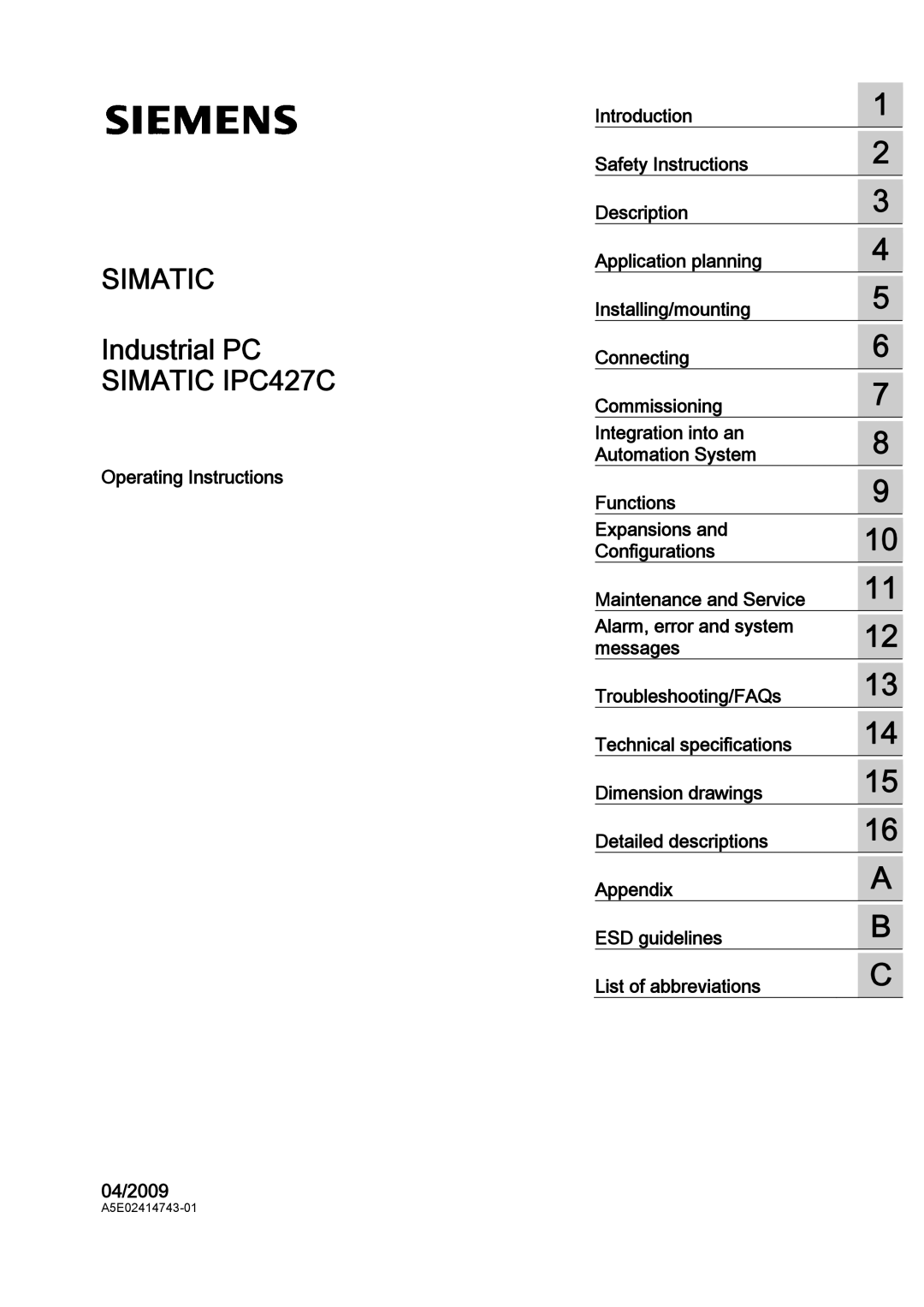 Siemens manual Industrial PC Simatic IPC427C 