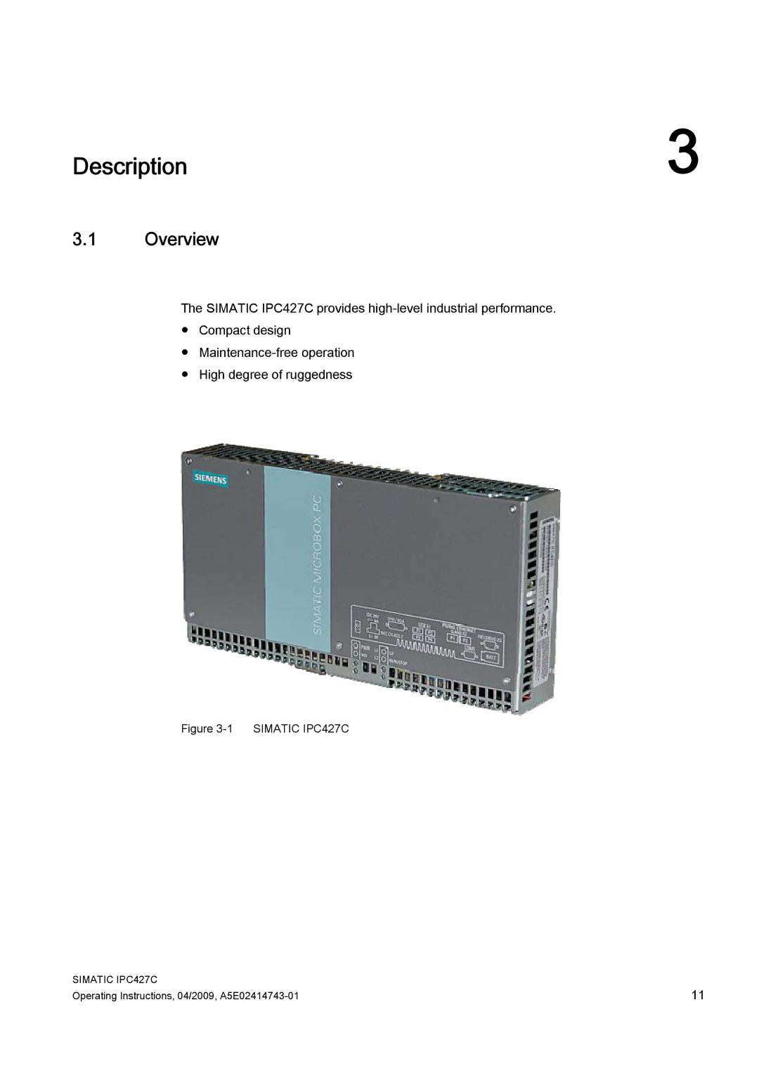 Siemens IPC427C manual Description, Overview 