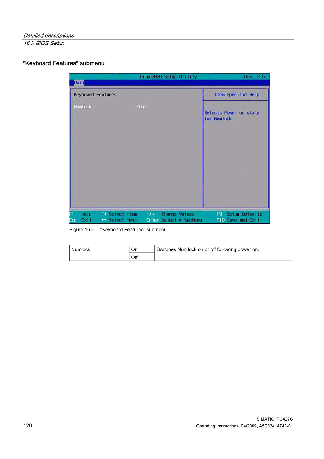 Siemens IPC427C manual Keyboard Features submenu 