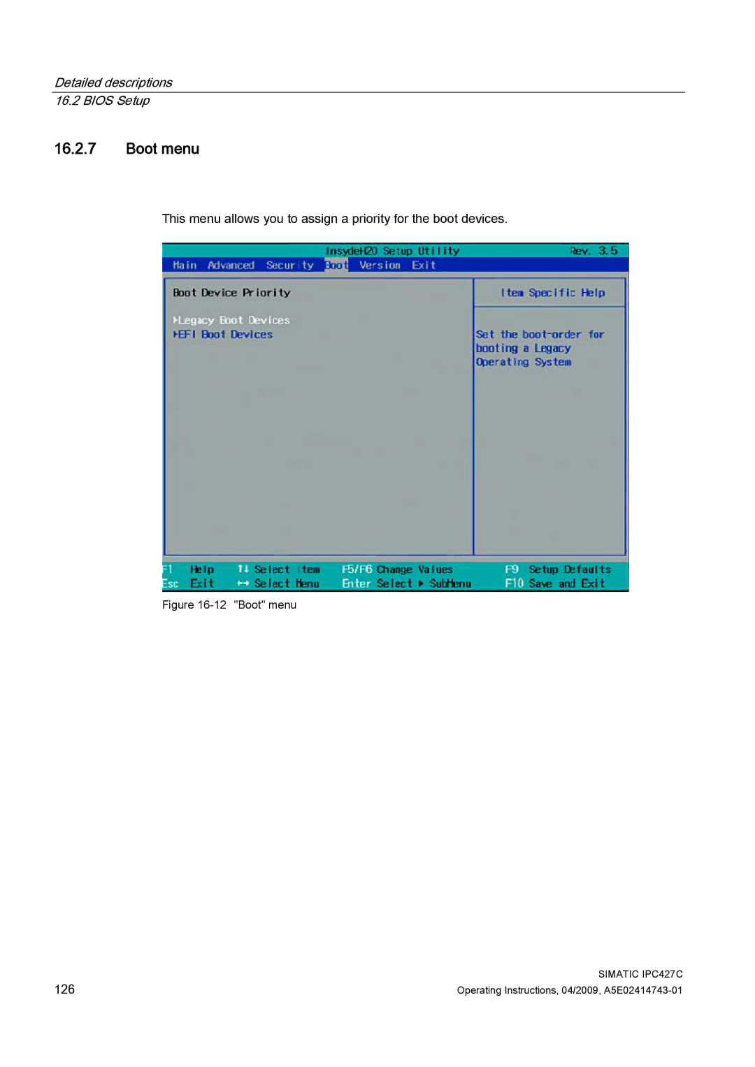 Siemens IPC427C manual Boot menu 