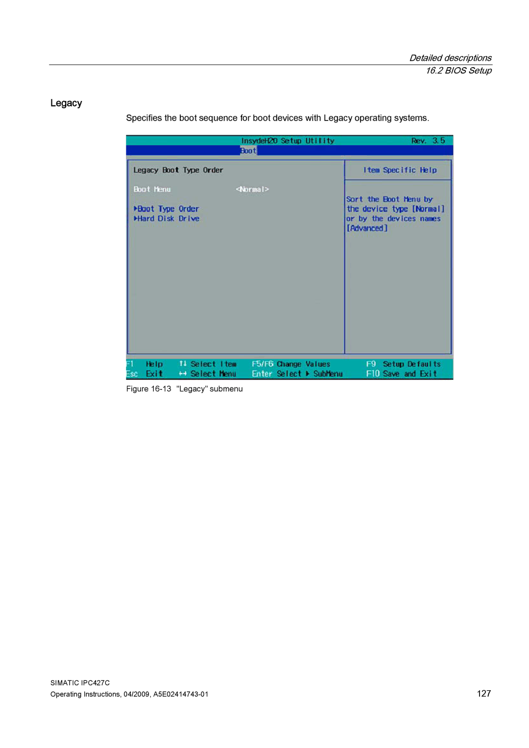 Siemens IPC427C manual Legacy submenu 