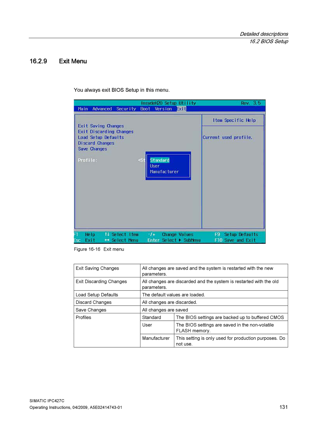 Siemens IPC427C manual Exit Menu 