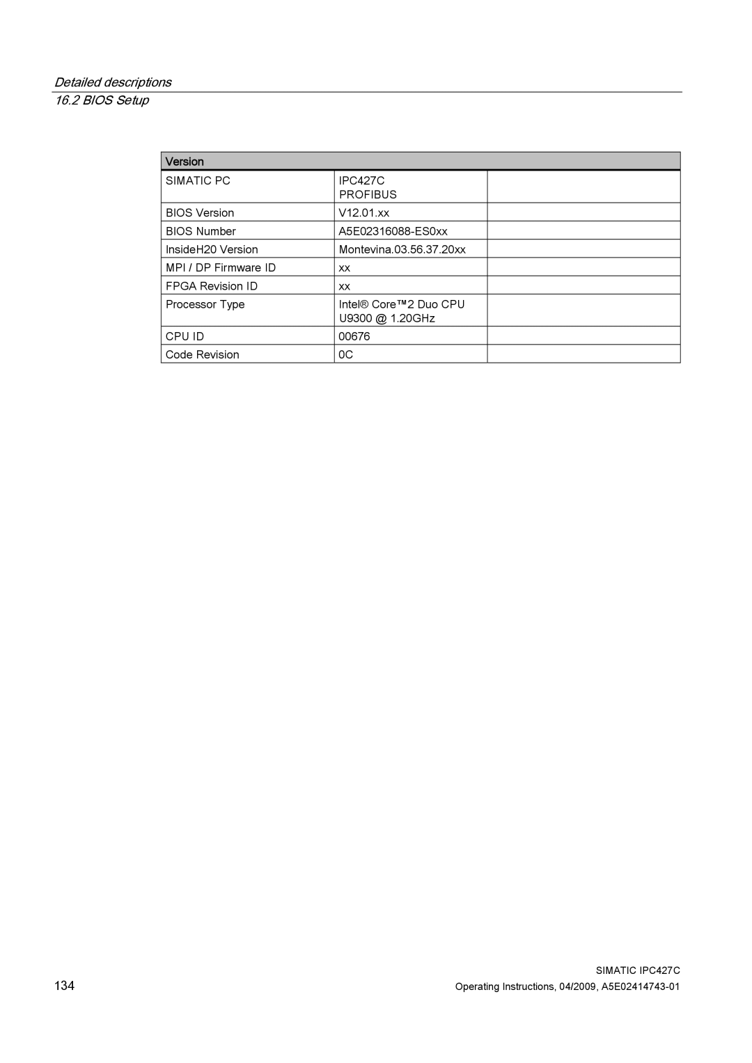 Siemens manual Version, Simatic PC IPC427C Profibus, Cpu Id 