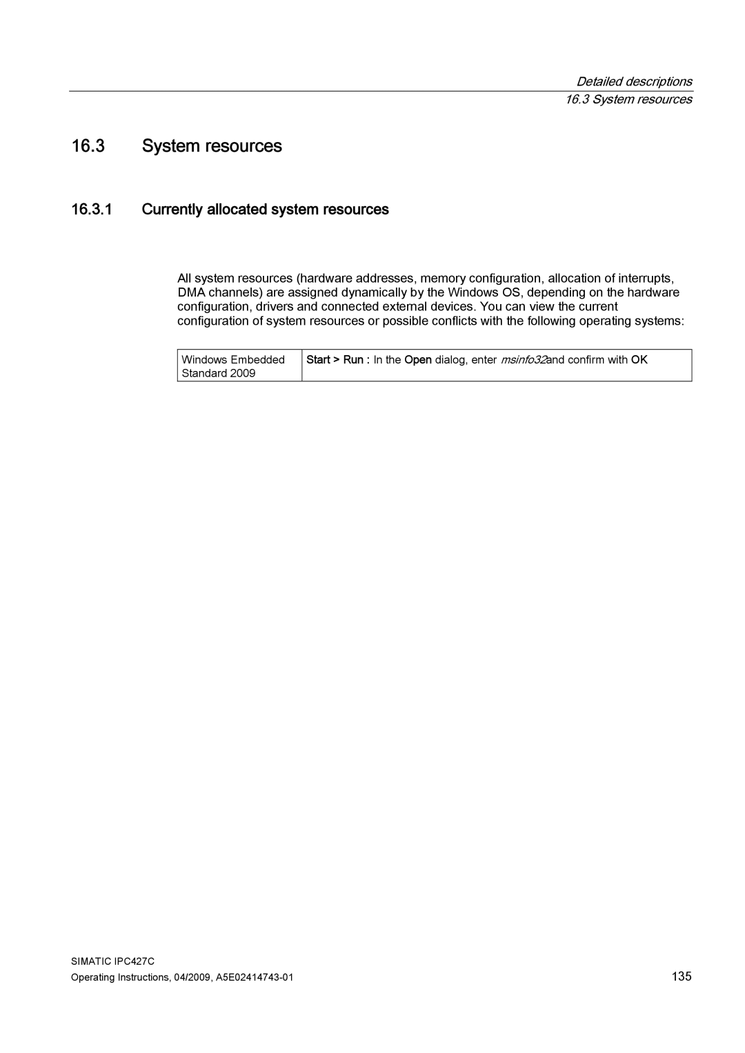 Siemens IPC427C manual System resources, Currently allocated system resources 