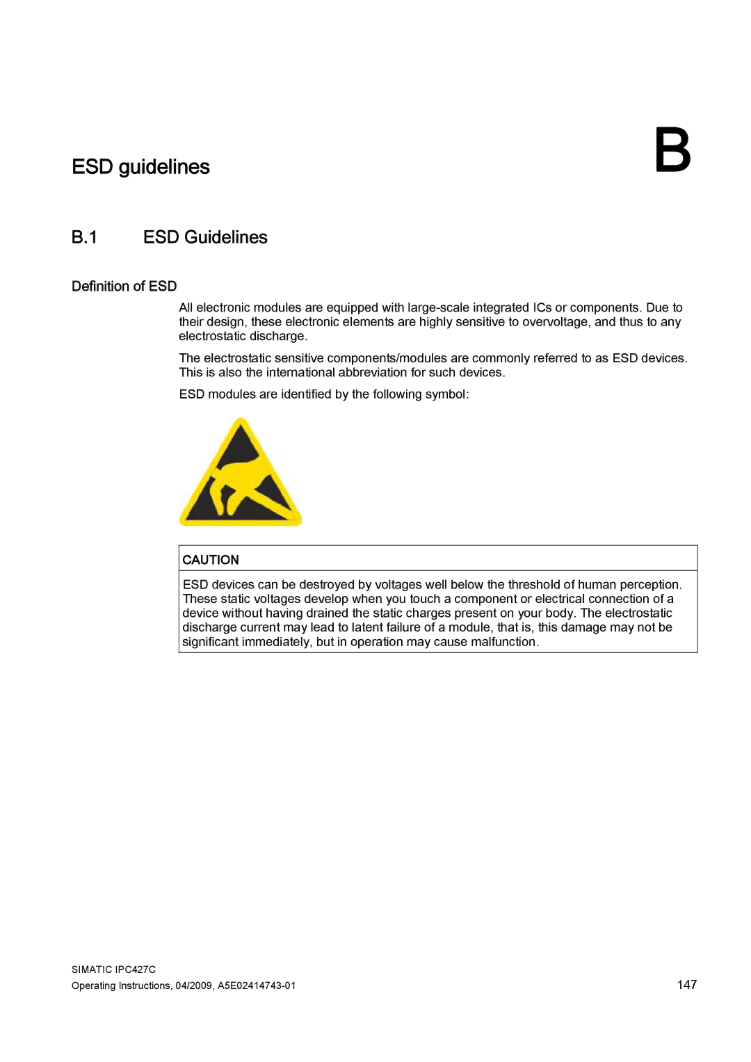 Siemens IPC427C manual ESD Guidelines, Definition of ESD 