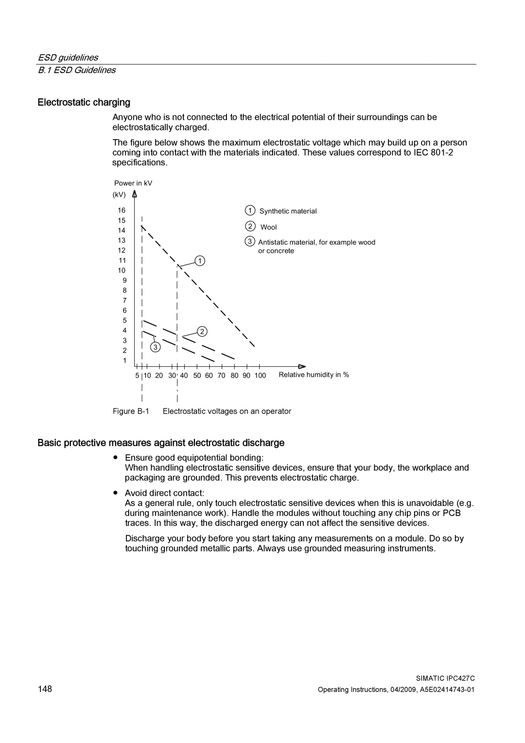 Siemens IPC427C manual Electrostatic charging, Basic protective measures against electrostatic discharge 