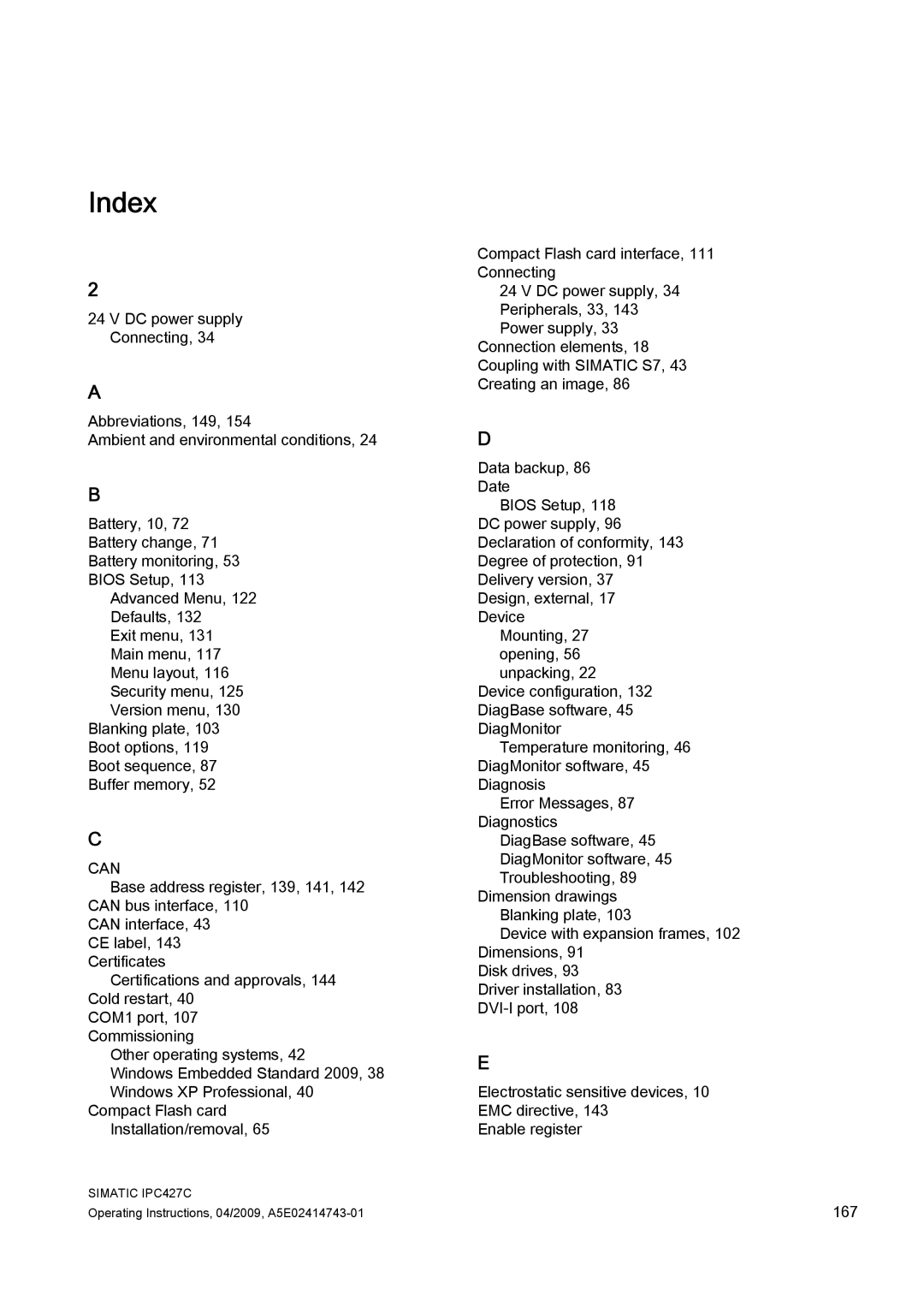 Siemens IPC427C manual Index, Can 