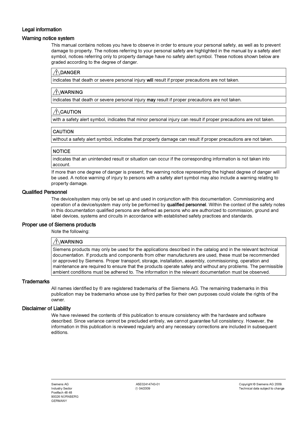 Siemens IPC427C manual Legal information 