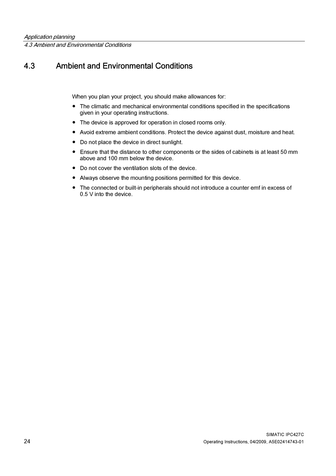 Siemens IPC427C manual Ambient and Environmental Conditions 