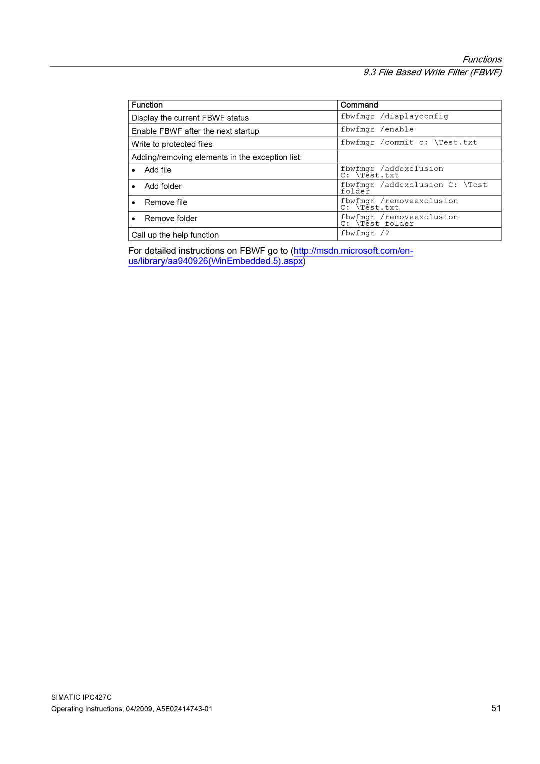 Siemens IPC427C manual Functions 