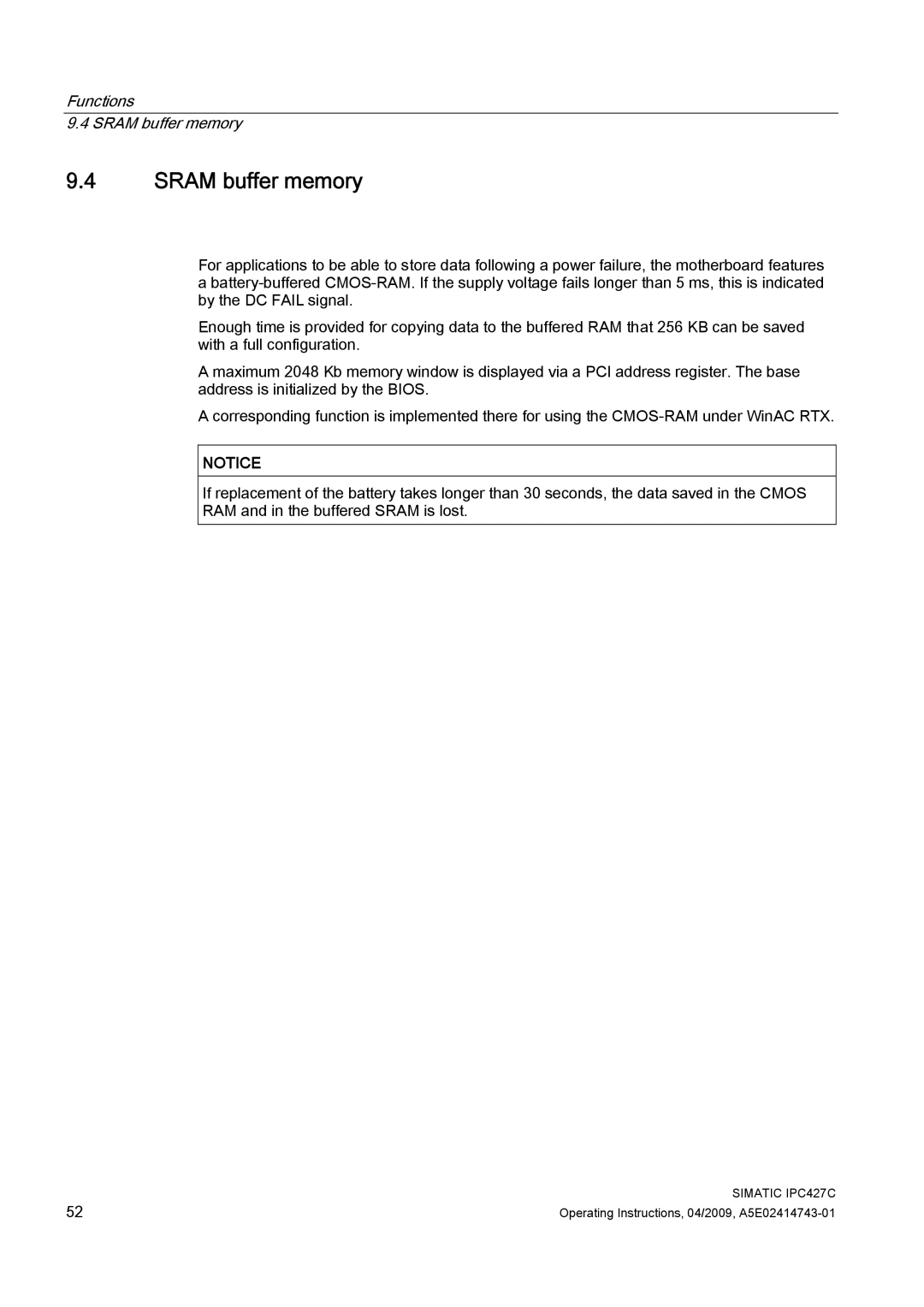 Siemens IPC427C manual Sram buffer memory 