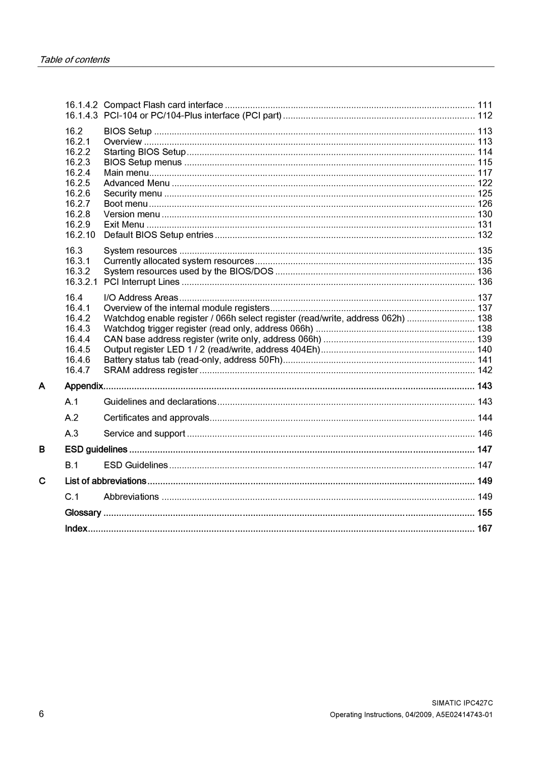 Siemens IPC427C manual Appendix, ESD guidelines, List of abbreviations, Index 