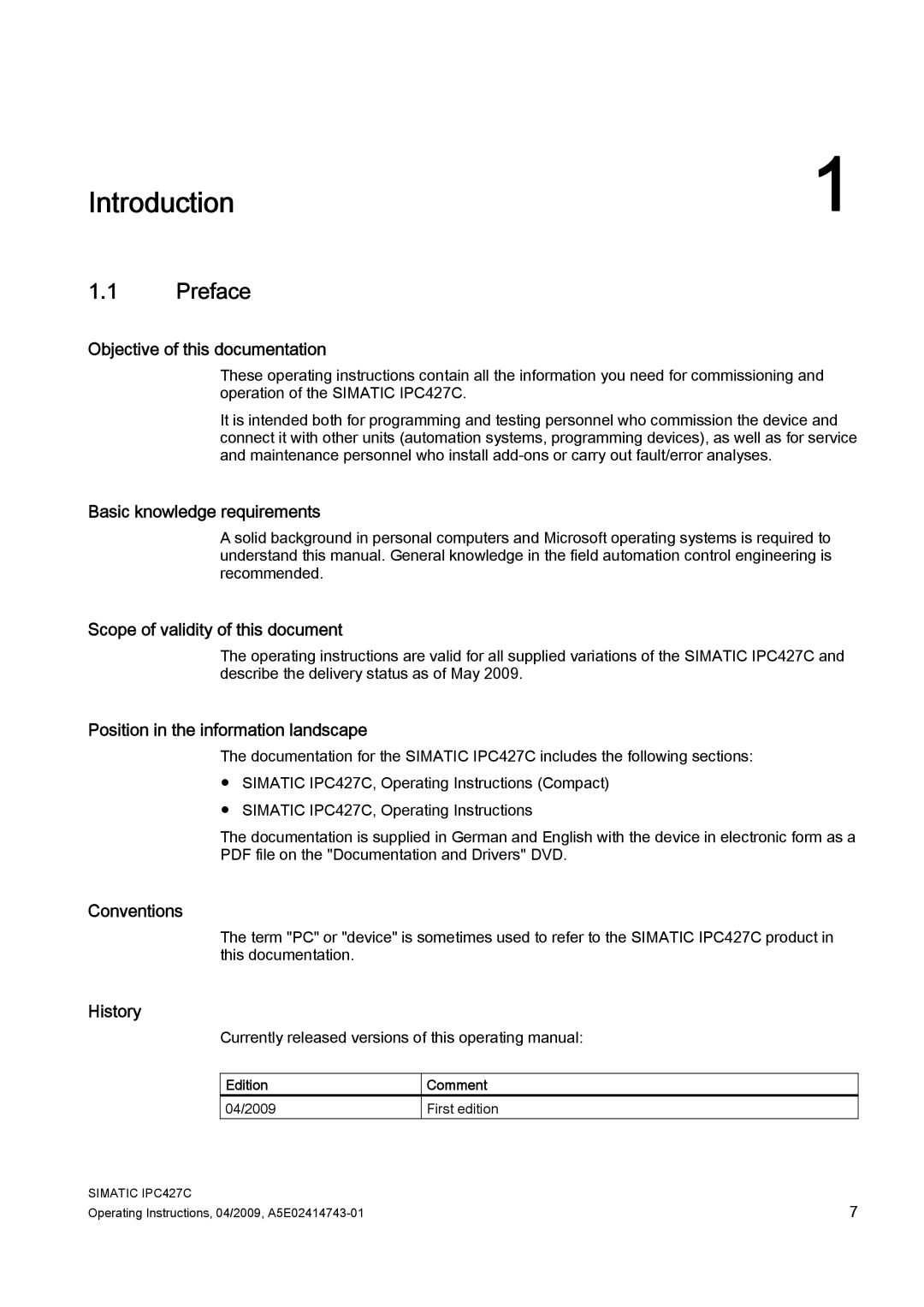 Siemens IPC427C manual Introduction, Preface 