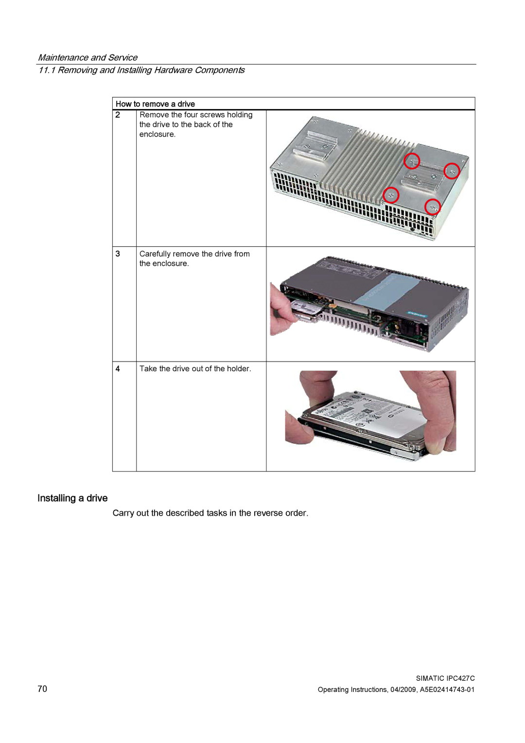 Siemens IPC427C manual Installing a drive 