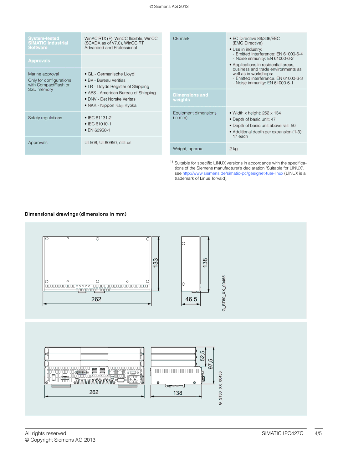 Siemens IPC427C manual System-tested, Simatic Industrial, Software, Approvals, Dimensions Weights 