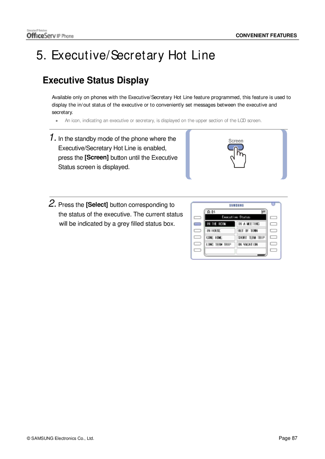 Siemens ITP-5012L manual Executive/Secretary Hot Line, Executive Status Display 