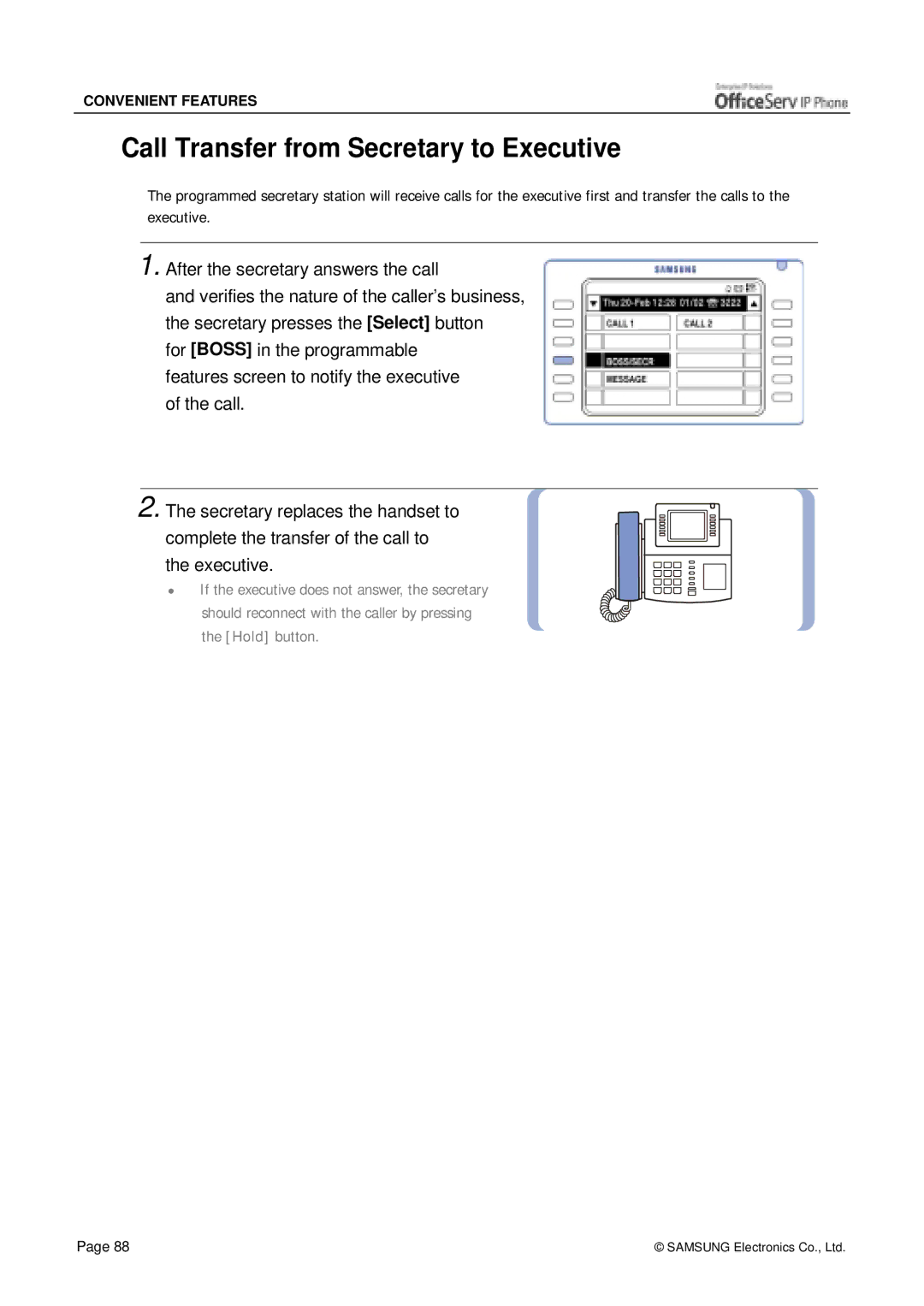 Siemens ITP-5012L manual Call Transfer from Secretary to Executive 