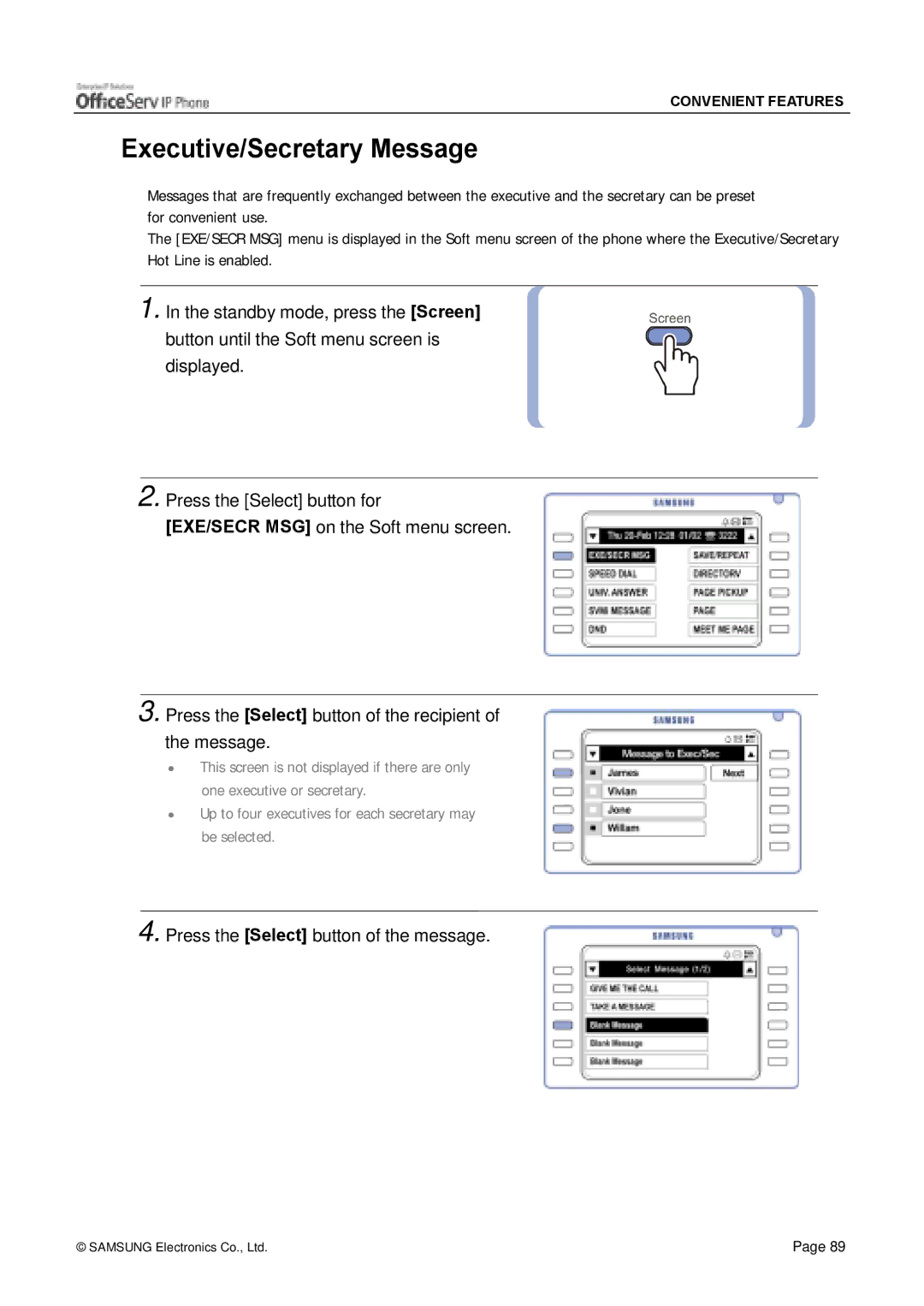 Siemens ITP-5012L manual Executive/Secretary Message 