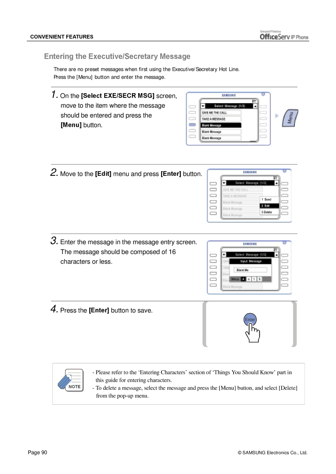 Siemens ITP-5012L manual Entering the Executive/Secretary Message 