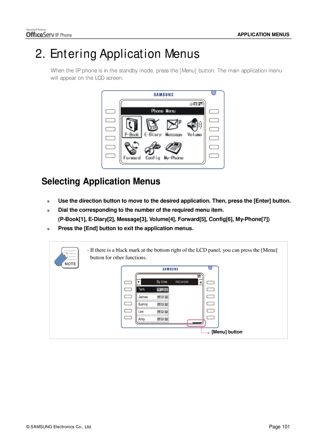 Siemens ITP-5012L manual Entering Application Menus, Selecting Application Menus 