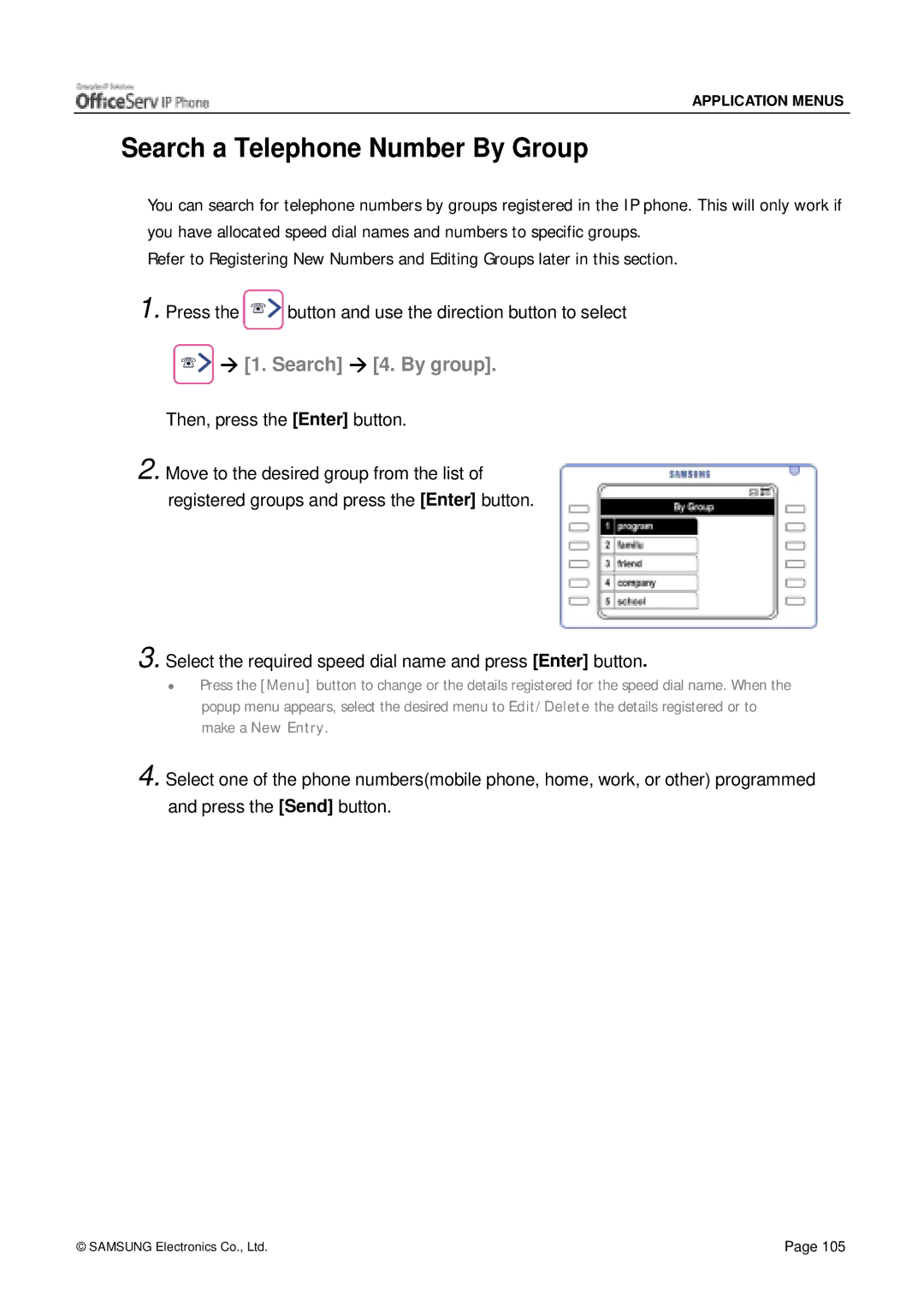 Siemens ITP-5012L manual Search a Telephone Number By Group, Search 4. By group 