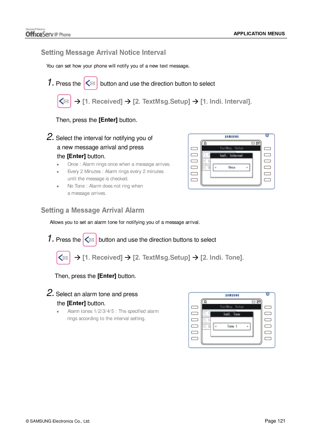 Siemens ITP-5012L manual Setting Message Arrival Notice Interval, Setting a Message Arrival Alarm 