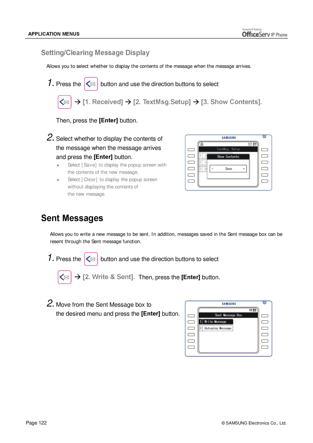 Siemens ITP-5012L manual Sent Messages, Setting/Clearing Message Display, Received ! 2. TextMsg.Setup ! 3. Show Contents 
