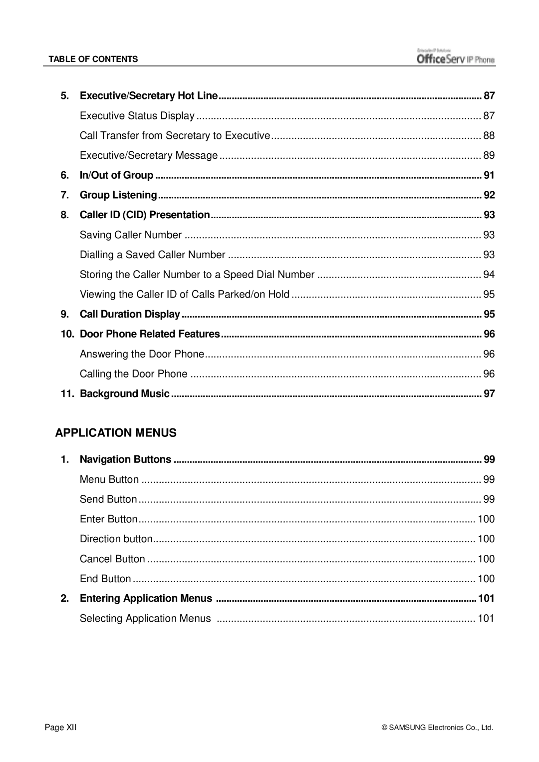 Siemens ITP-5012L manual Application Menus 