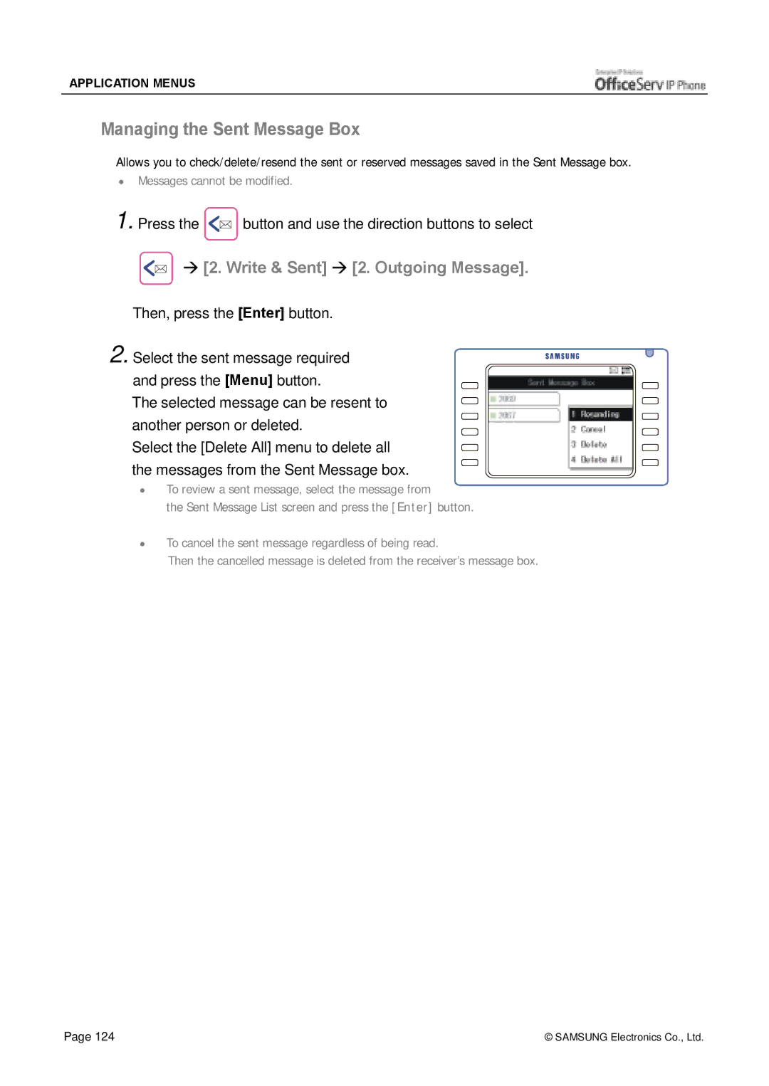 Siemens ITP-5012L manual Managing the Sent Message Box, Write & Sent ! 2. Outgoing Message 